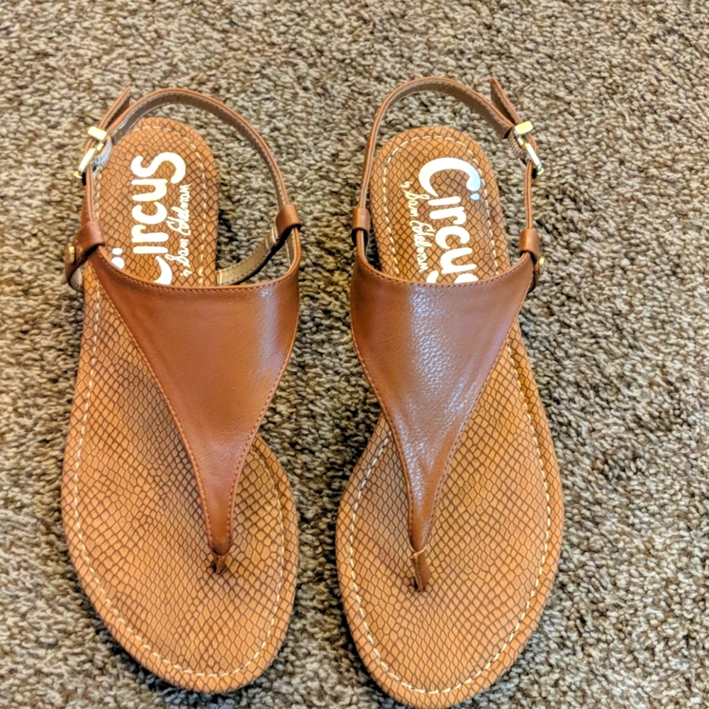 Tan buckle sandals